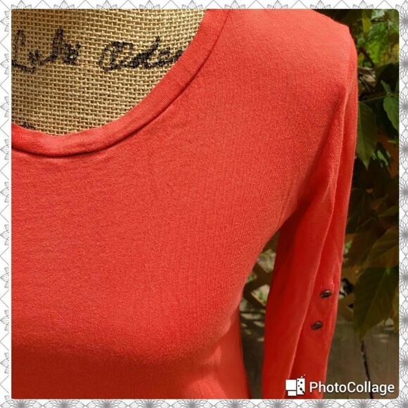 Gap Orange Red Thin Cotton Sleeve Button Detail Scoop Neck Long Sleeve Tee - Picture 7 of 7